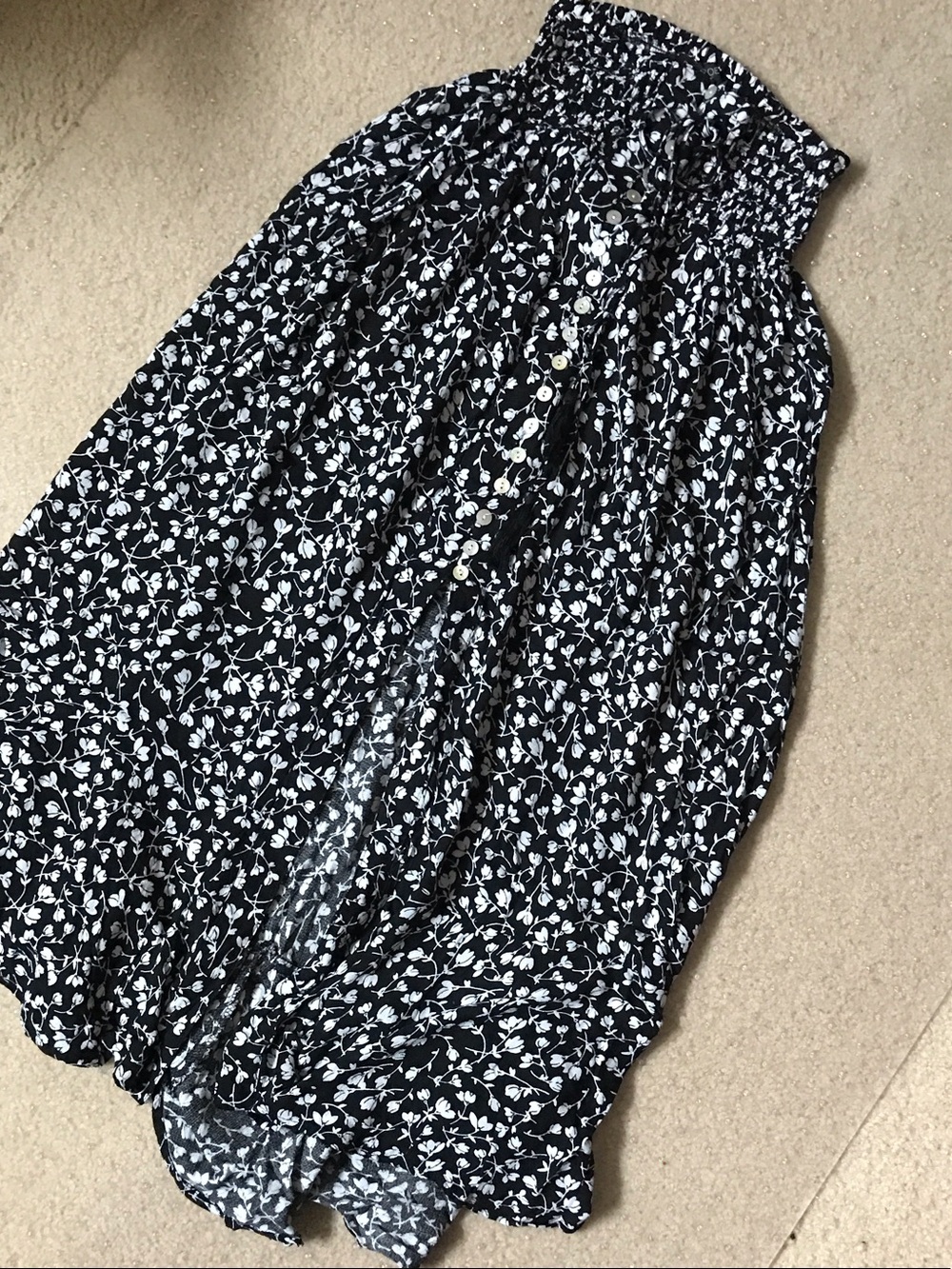 Rachel Zoe Black and White Floral Smocked Maxi Skirt
